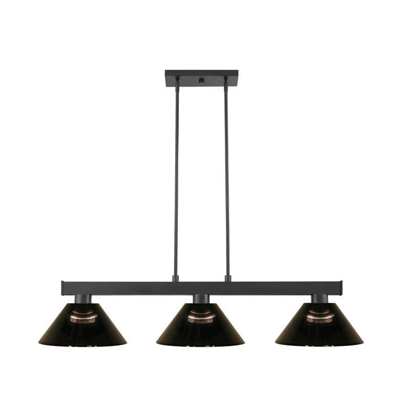 Luminaire suspendu pour table de billard 3 lumières Wausa, Noir, Noir mat