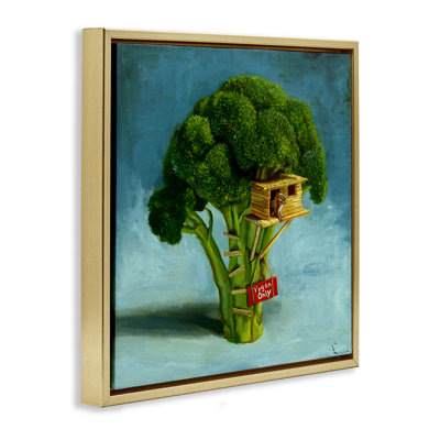 Vegan Only Broccoli Treehouse Framed Floater Canvas Wall Art, design by Lucia Heffernan