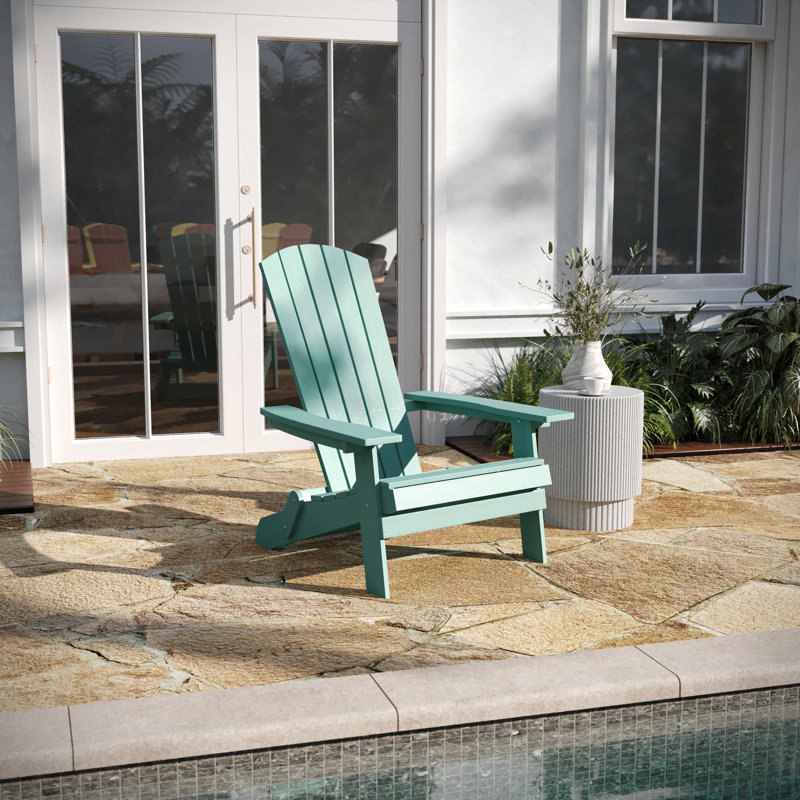 Bayfield All-Weather Poly Resin Indoor/Outdoor Folding Adirondack Chair, Sea Foam