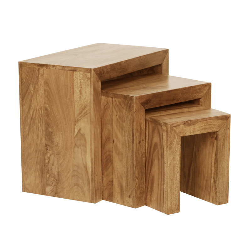 Mumbai Solid Wood Sled Nesting Tables, Acacia