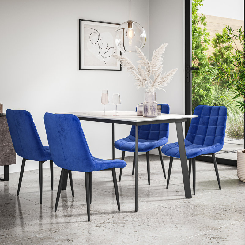 Danyll 6 - Person Dining Set, White/Black/Blue
