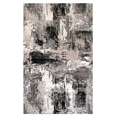 7' X 10' Black Gray and Beige Abstract Area Rug