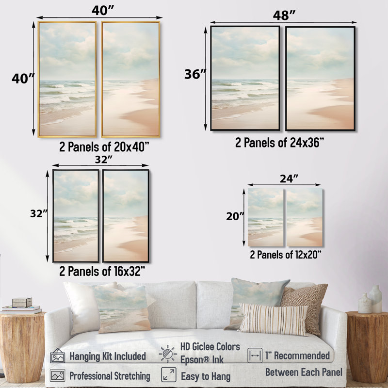 Minimalisme, paysage de plage VI - art mural bleu côtier, Toile tendue, Ne s’applique pas, H 36 po x l 48 po