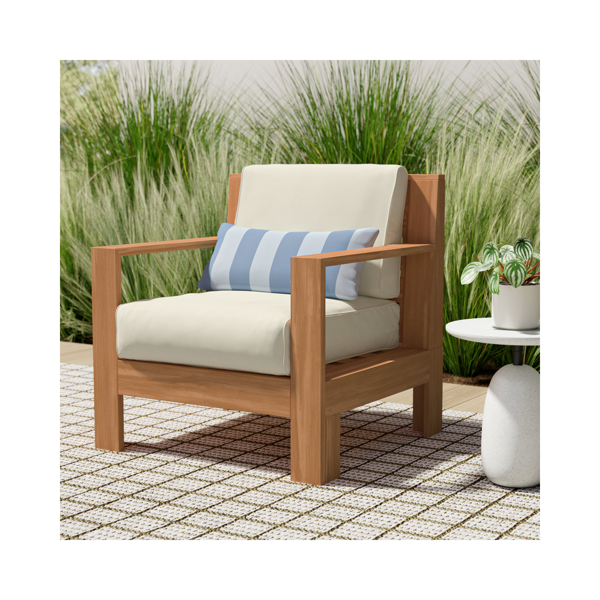 Glenlee Teak Patio Chair with Sunbrella Cushions, Canvas Vellum Sunbrella® Canvas