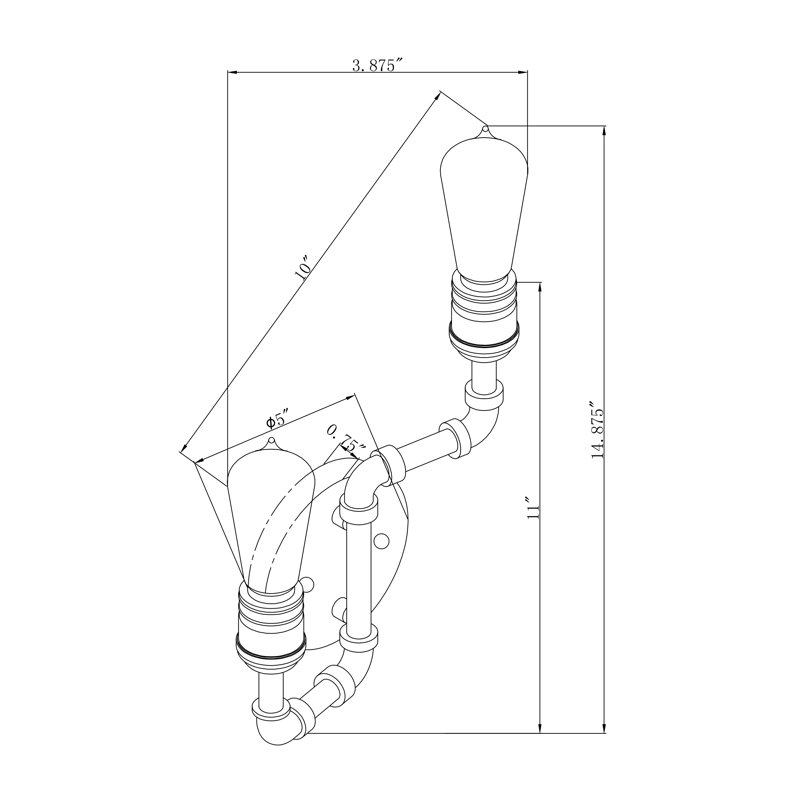 Appliquee à bras 2 lumières Mott, Nickel brossé