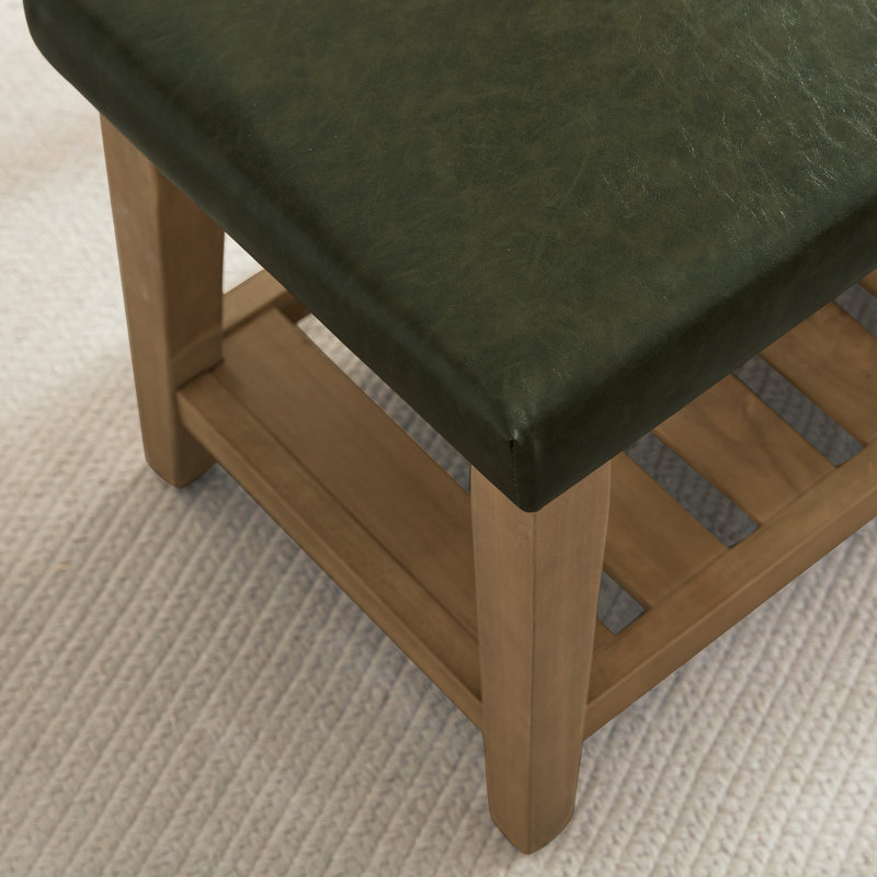 Faux Leather Upholstered Storage Bench, Green
