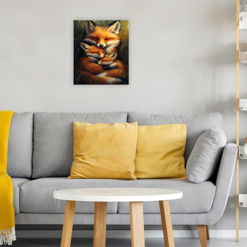 Art mural sur toile 20 po x 24 po Wildlife Fox Family