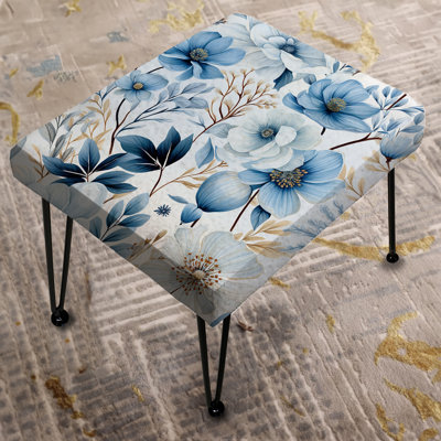 Arctic Blue And White Botanical Pattern II - Floral Rectangle Ottoman