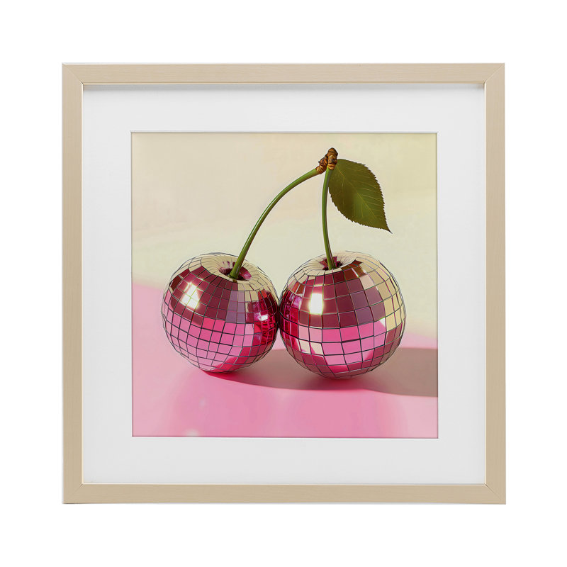«Retro Disco Cherries Gleam», reproduction encadrée sous verre, design by Creative Studio, H 16 po x l 16 po