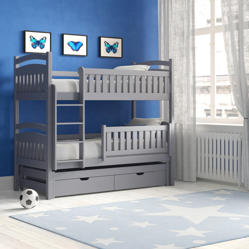 Azaiah Bunk Bed with Storage Included with Built-in Ladder Included with Trundle Included, Ladder on the Left, Graphite