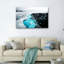 Ensemble de 1 tableau abstrait représentant une vague océanique bleue et noire-409392890