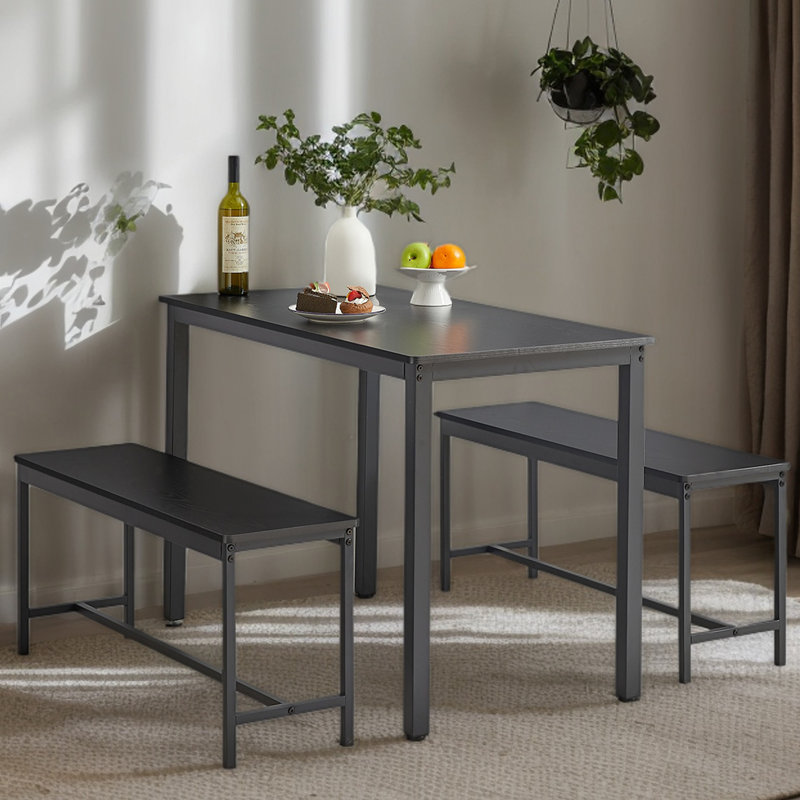 Konawa Wood Dining Table And Chair Set,kitchen Table With 2 Dining Benches