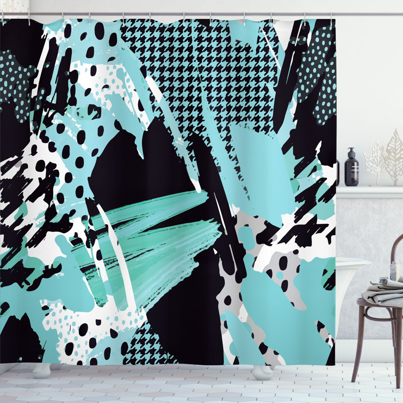 East Urban Home Abstract Shower Curtain Expressive Ink Pattern Pale Blue Aqua, 84"H x 69"W