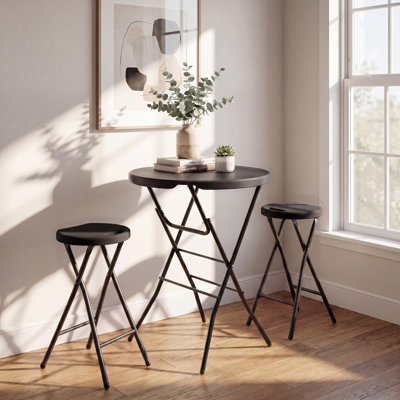 Ensemble de 2 tables pliantes de 32 po, table de bar en PEHD de 43 po avec structure en métal et pieds verrouillables, support rond portable pour les événements intérieurs et extérieurs, noir