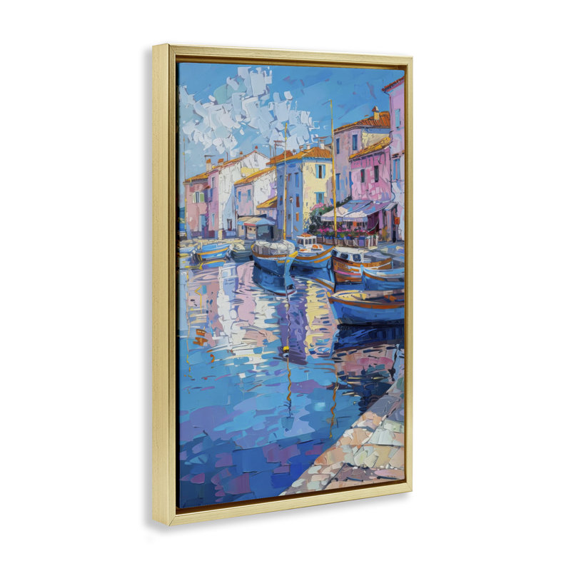 Cadre flottant Abstract Harbor Reflection, design par LSR Design Studio, H 25 po x l 17 po, Cadre flottant métallique doré