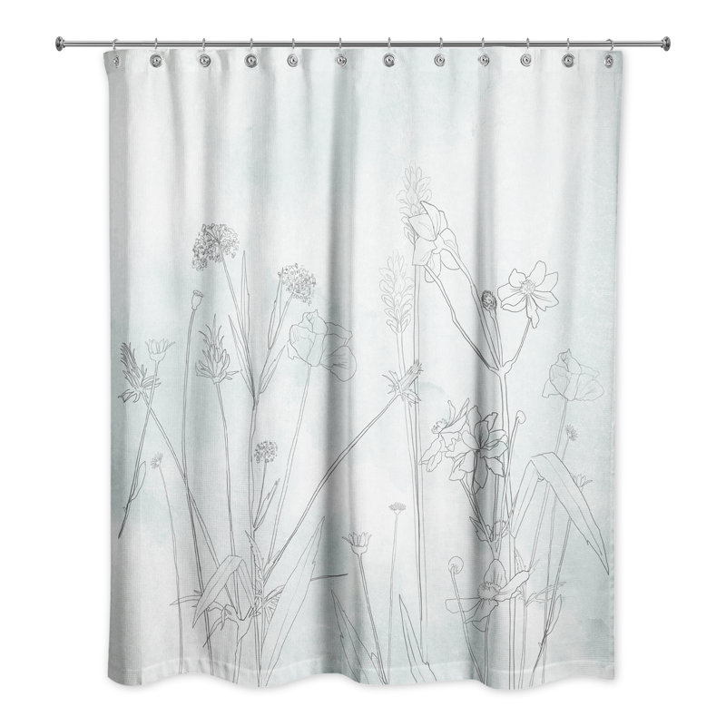 Rideau de douche simple à motif floral Robinett, Bleu