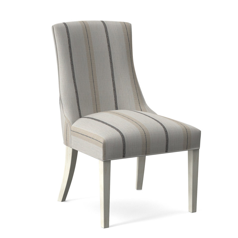 Tuxedo Slipper Dining Chair, Light Blue Performance Fabric; 0851-55, Antique Frost White Finish