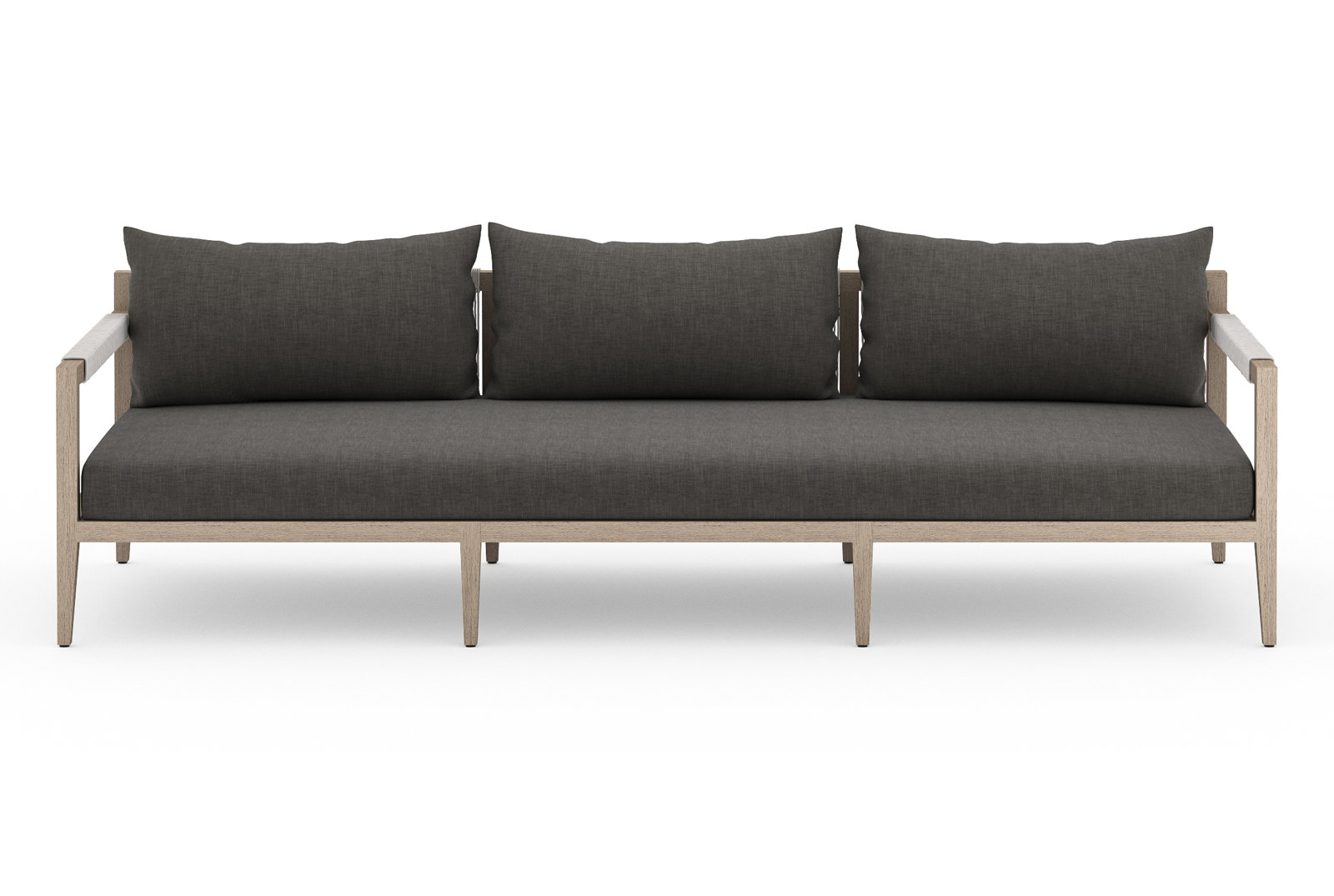 Nida 93" Teak Patio Sofa, Washed Brown, Faye Sand