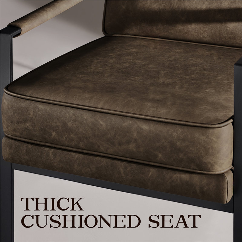 25.5" W Upholstered Armchair with Removable Seat & Back Cushion, Brown Faux Leather