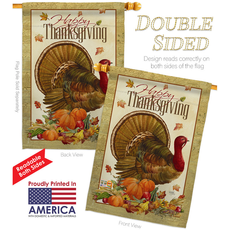 40 x 28 po en polyester à 2 côtés thanksgiving turquie drapeau maison