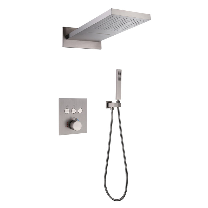  Système de douche thermostatique à haute pression, ensemble de robinet de douche mural en laiton avec pomme de douche pluie et cascade et douchette