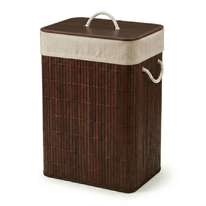 Bamboo Hamper With Lid 72 Lt, Dark Brown