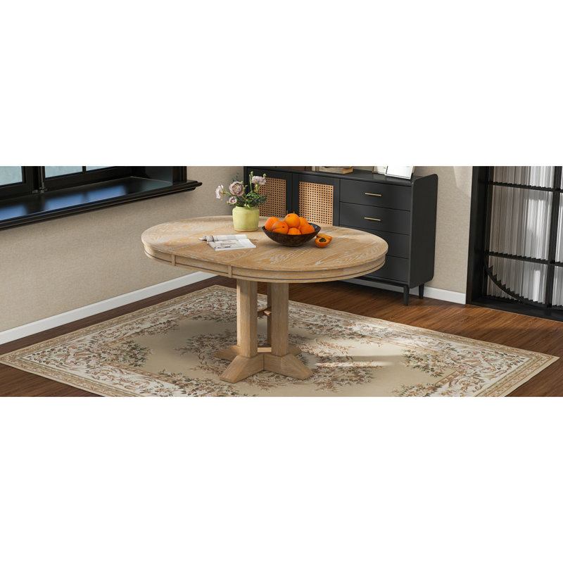 Table ronde extensible pour table de salle à manger Farmhouse, Bois naturel délavé