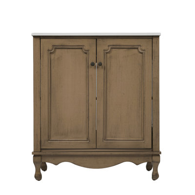 Ensemble de meuble-lavabo double 60 po, armoire de salle de bain rétro avec deux lavabos en céramique séparés et boutons antiques, armoire de rangement avec pieds en bois d'hévéa et tablettes réglables