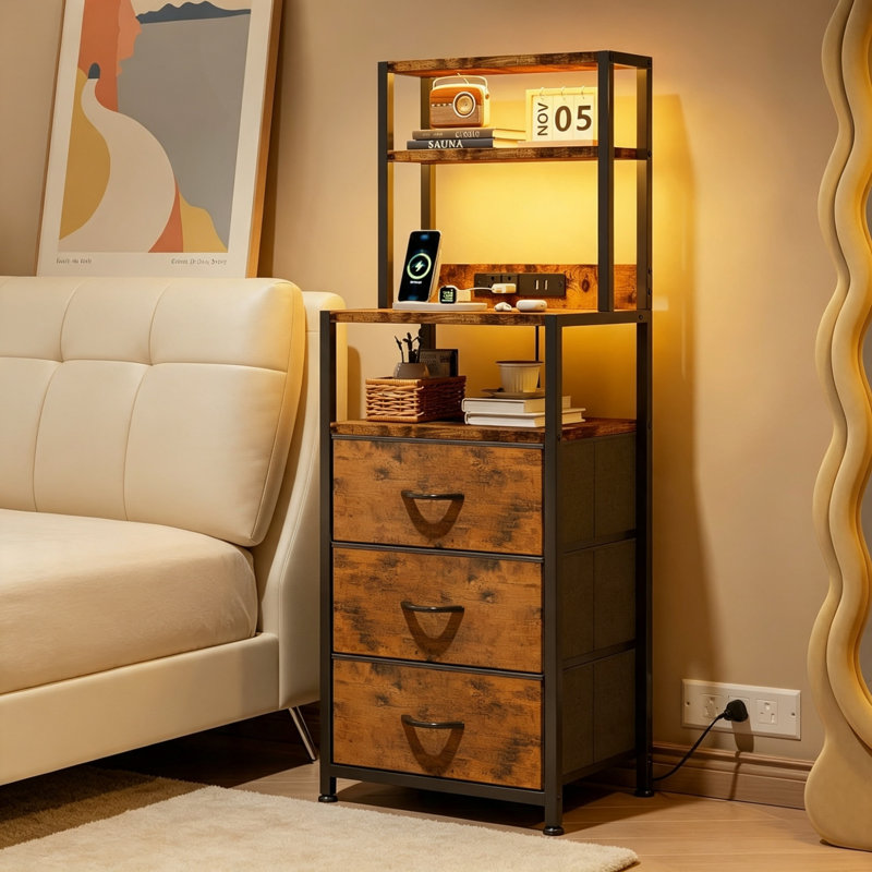 41cm W Metal Bedside Table, Brown