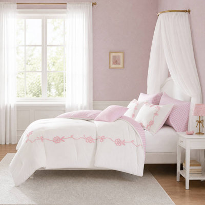 Ensemble d'édredon brodé à motif floral 6 pièces