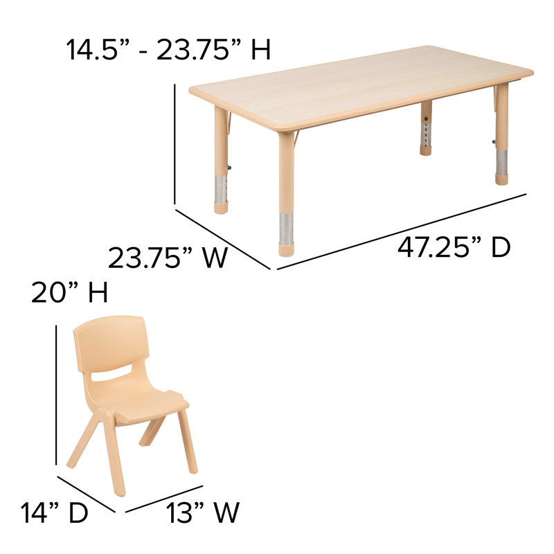 Goddard 5-Piece Rectangle Plastic Kids Activity Table and Chairs Set, Natural