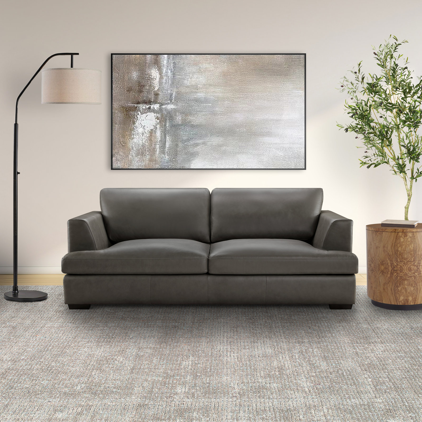Braiden 84" Genuine Leather Sofa, Gray