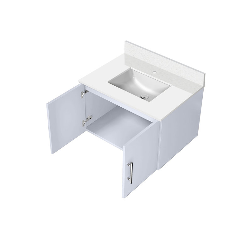 Meuble-lavabo brillant avec plateau en quartz blanc