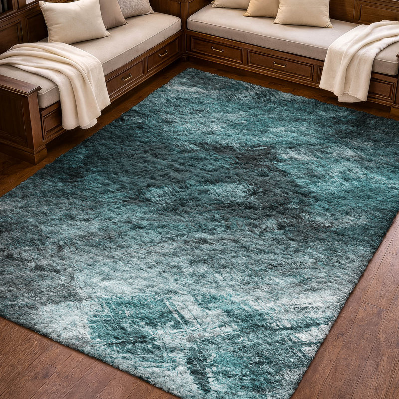 Tapis à poil long de qualité supérieure lavable à la machine ADS590, Teal, 3' x 5'