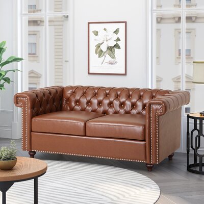 61"" Faux Leather Rolled Arm Chesterfield Loveseat -  Alcott HillÂ®, 437CF726D5FE49F599F372F60D40CFF8