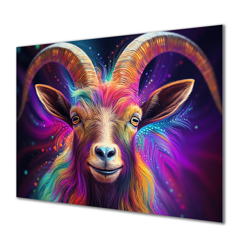 Portrait céleste de chèvre qui regarde céleste - Art mural en métal animal de chèvre MT134287, H 30 po x l 40 po x P 1,5 po