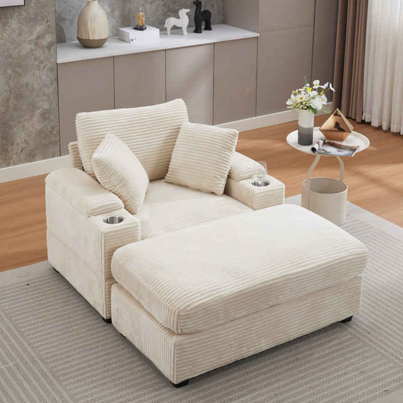 Canapé en méridienne rembourré Corduroy, Beige