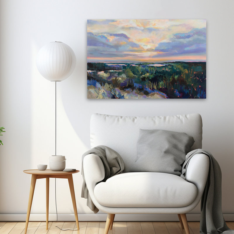 Art de coucher de soleil plage et sable noir, H 24 po x l 36 po