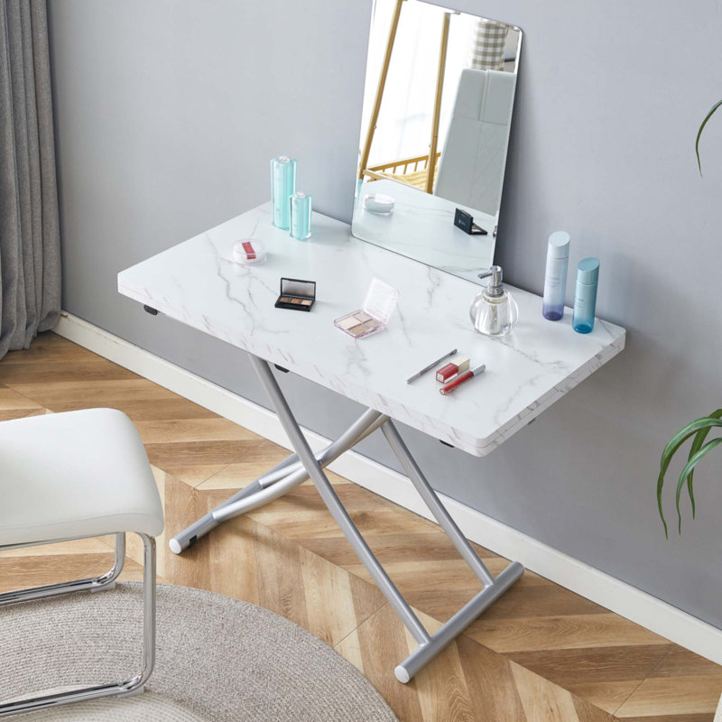 Modern Minimalist Multifunctional Lift Table, Silver, White