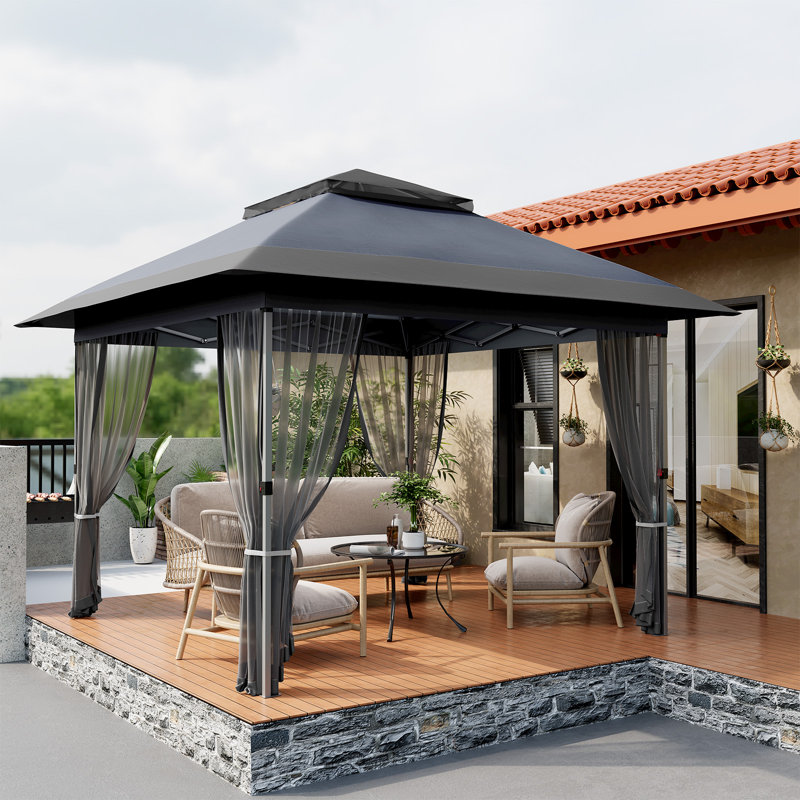 12 Ft. W x 12 Ft. D Metal Patio Gazebo, Grey