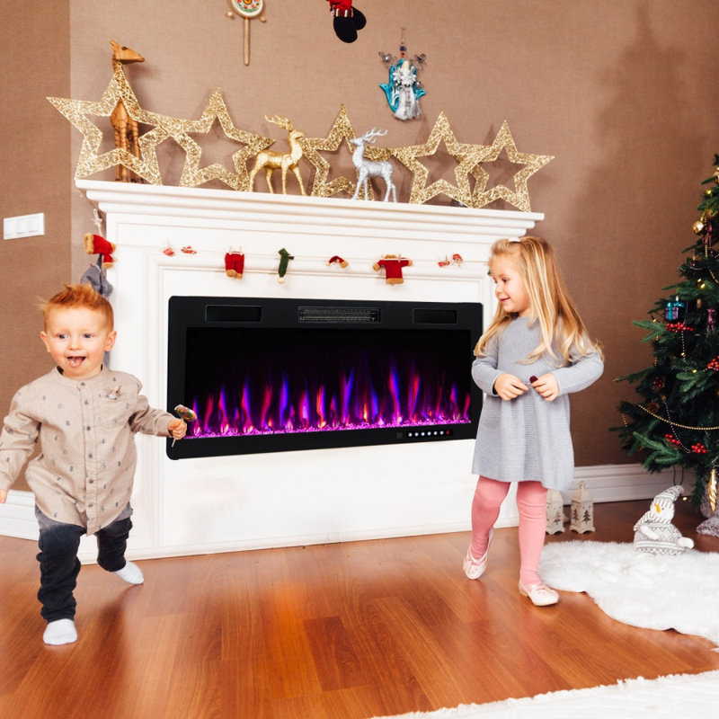 Rebrilliant Black Electric Fireplace, 4.02" H x 40" W x 17.32" D