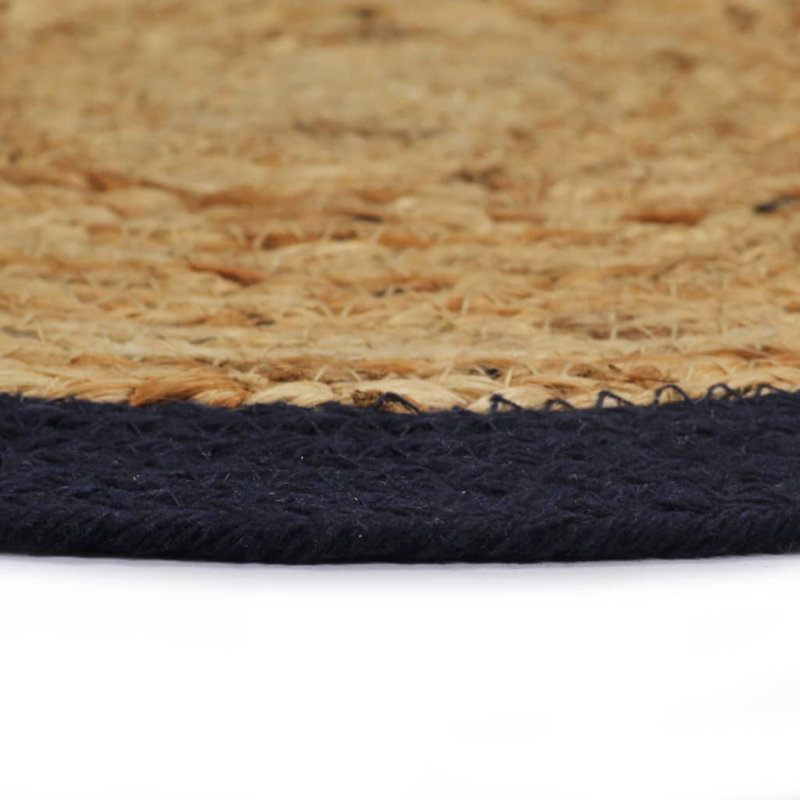 Brancaster No Pattern Round Placemat, Natural/Navy Blue
