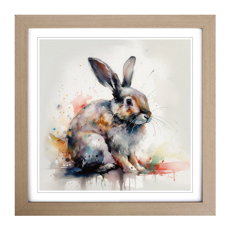 Rabbit Gestural Art No.1 - Framed Print, Oak