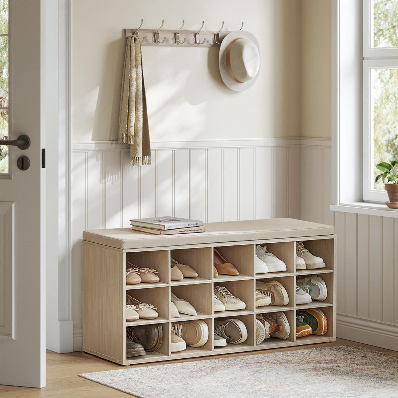 Jurina 15 Pair Shoe Storage Bench, Natural Beige