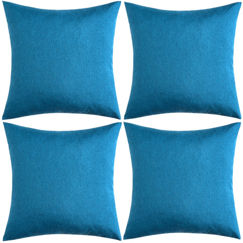Ensemble de 4 housses de coussins de couleur unie imperméables pour l'extérieur, Bleu