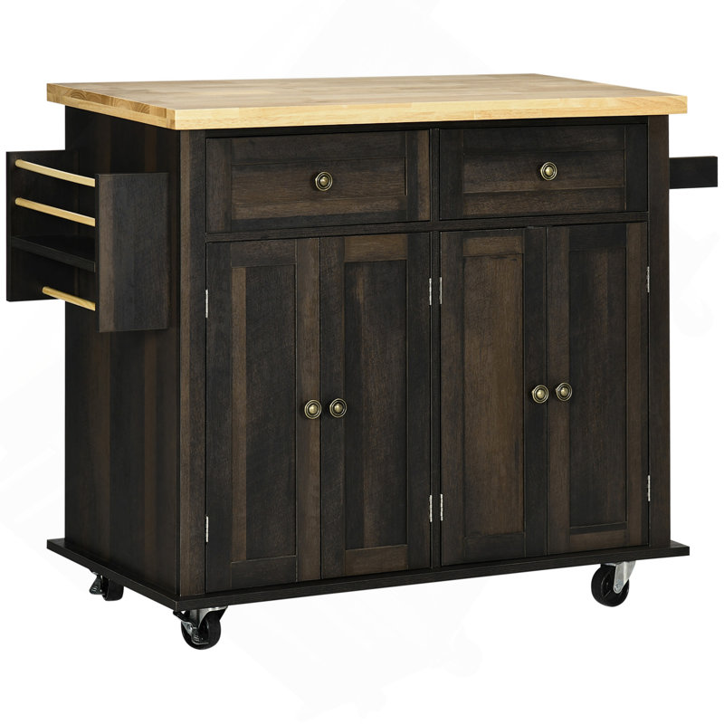 Îlot de cuisine sur roulettes, chariot roulant avec plateau en bois, support à épices, porte-serviettes et tiroirs pour la salle à manger