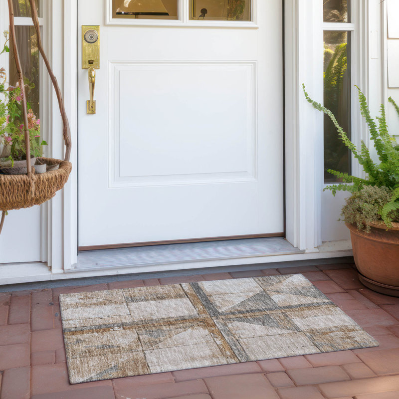 Machine Washable Indoor/Outdoor Xhevrie Copper Rug, Rectangle 1'8" x 2'6"