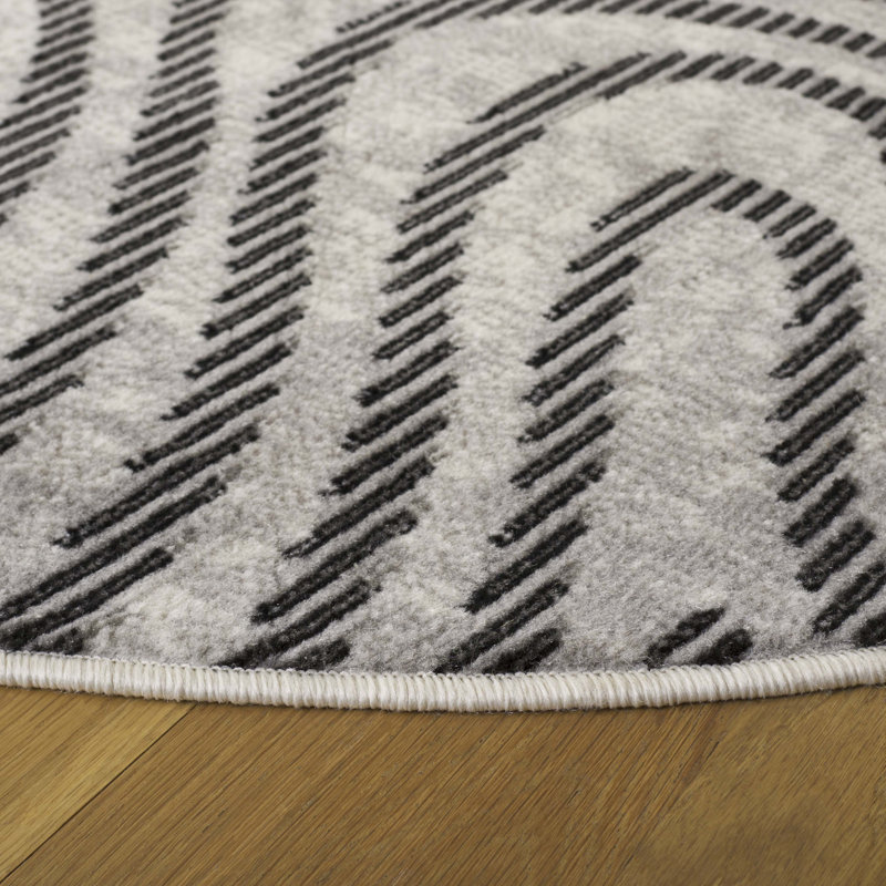 Madee Temple Bcf/Jute/Latex/Overlock Abstract Rug in Beige/Black, Round 6'7"