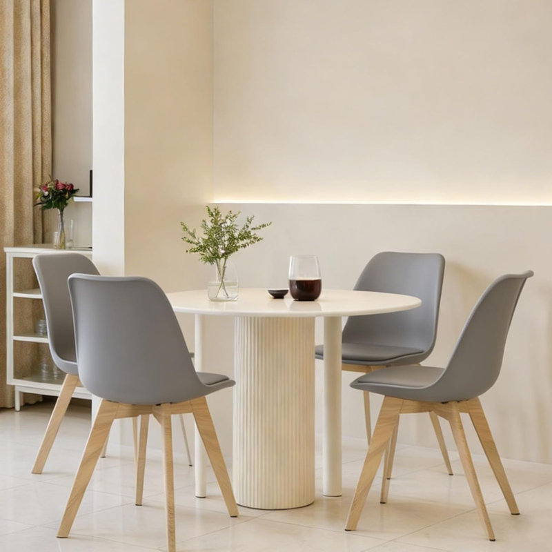 Dining Chairs Set Of 4, Mid Century Modern Kitchen Chairs With PU Leather Seat & Wood Legs For Indoor Outdoor Use, White