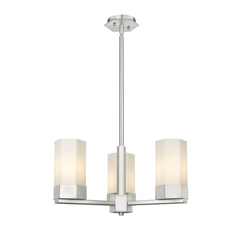 Luminaire suspendu 3 tiges Claverack, H 10,88 po x l 21,63 po x P 21,63 po, Blanc mat, Nickel satiné